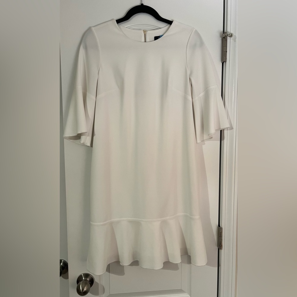 White Mini Dress with Ruffle Sleeve and Hem